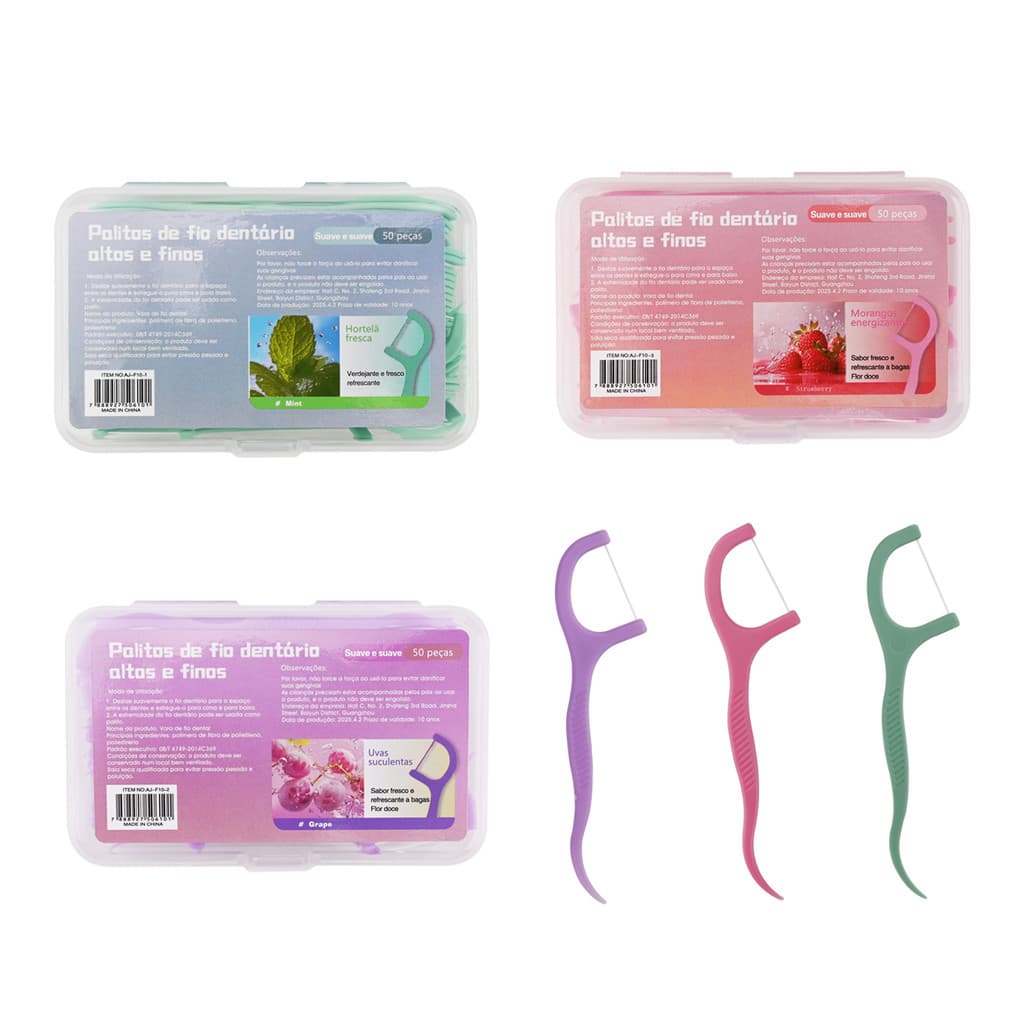 Kit 50 Hastes Fio Dental Aromatizado  Limpeza Fácil Proteção Gengival e Uso Diário
