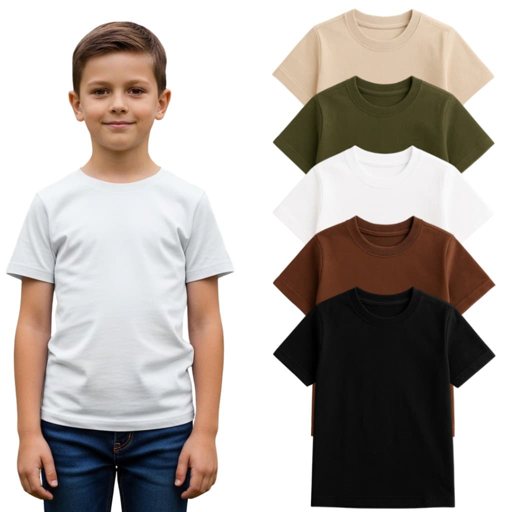 Kit 5 Camisetas Infantil Básicas 100% Algodão  – Manga Curta Unissex