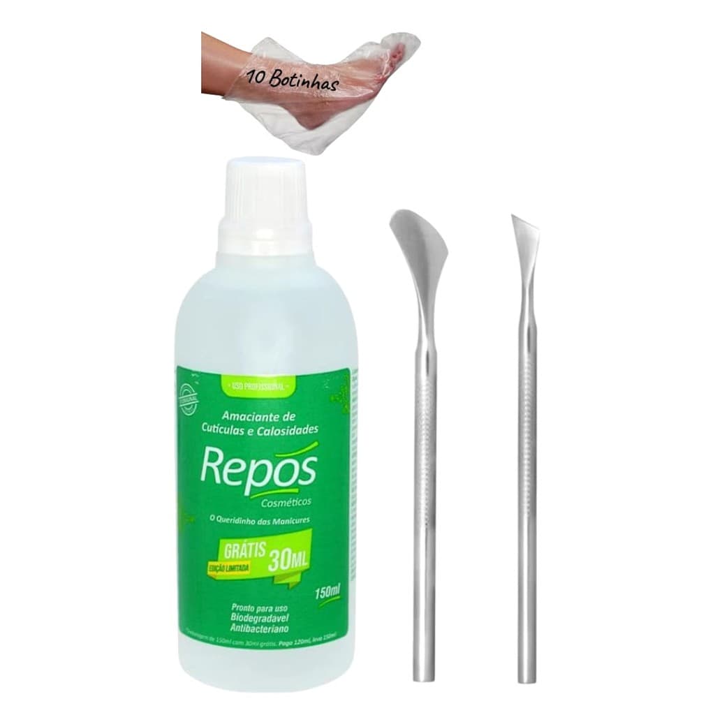 Spa dos Pés Repós - Amaciante  Calos 150ml + Espatula 222 +10 Botinhas + Bisturi  483 Tira Calosidade