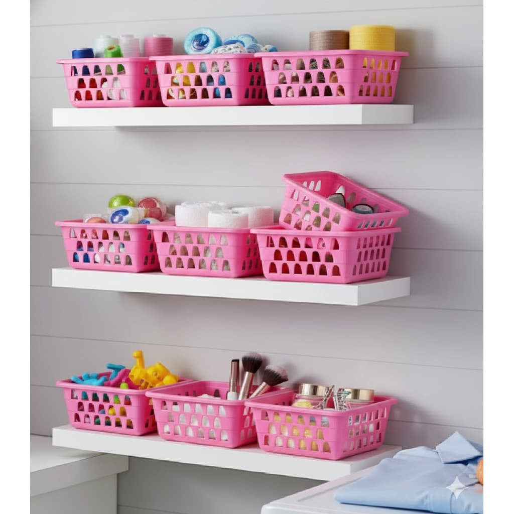 Kit 10 Cestinhos Organizador Multiuso Cesto Gaveta Rosa