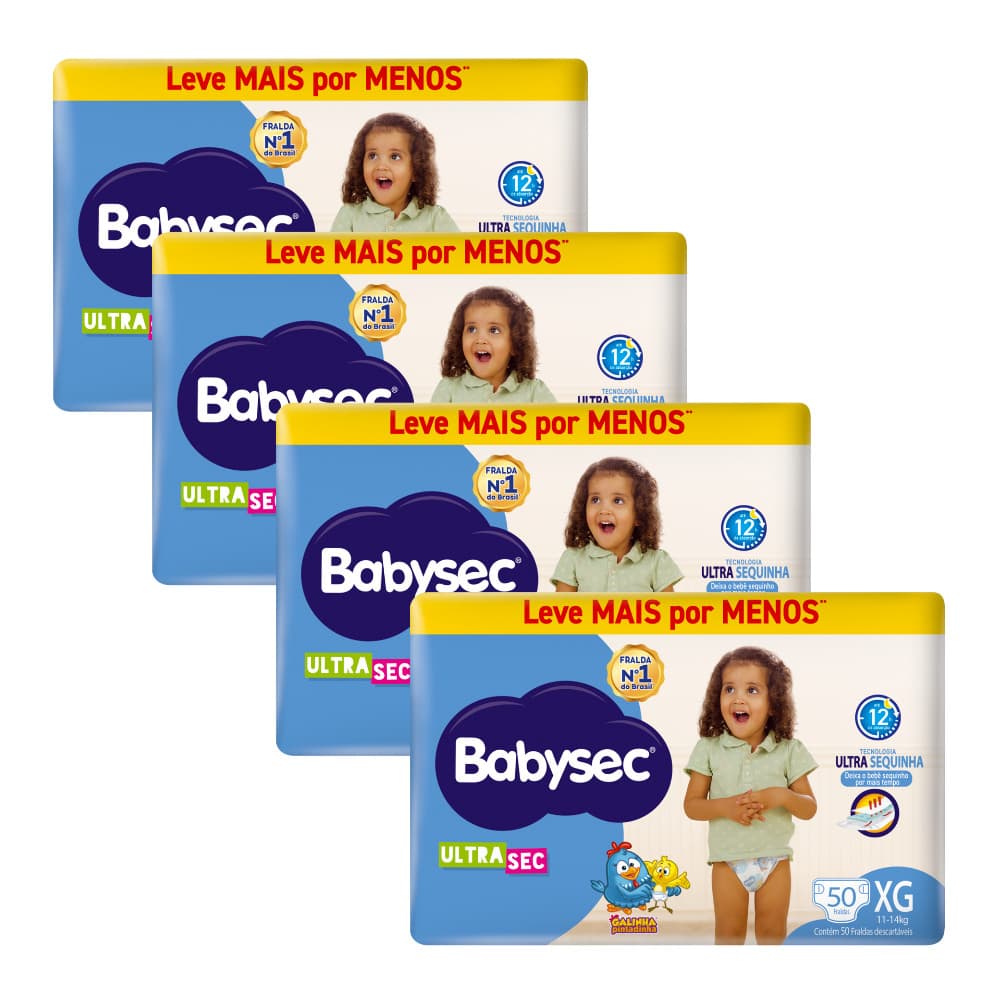 Kit 4x Fralda BabySec Ultrasec Hiper XG Galinha Pintadinha Leve Mais Pague Menos 50 Unidades