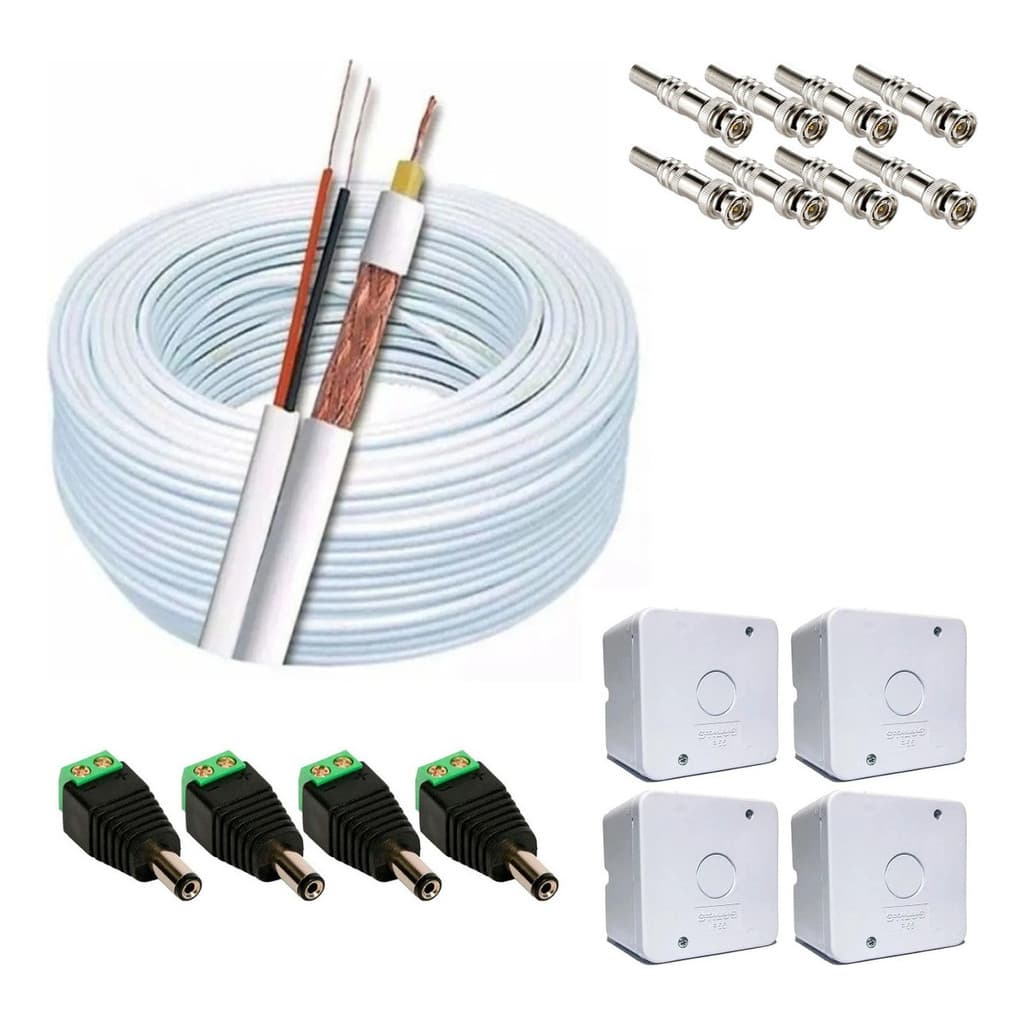Kit Instalação Câmeras Cftv 100mts Cabo + Plug + Caixa K434