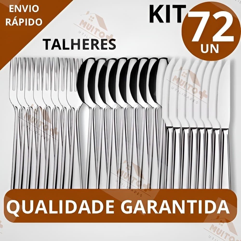 Jogo de Talheres 72 peças Aço Inox 24 Facas 24 Garfos e 24 Colheres de Mesa Restaurante Cozinha