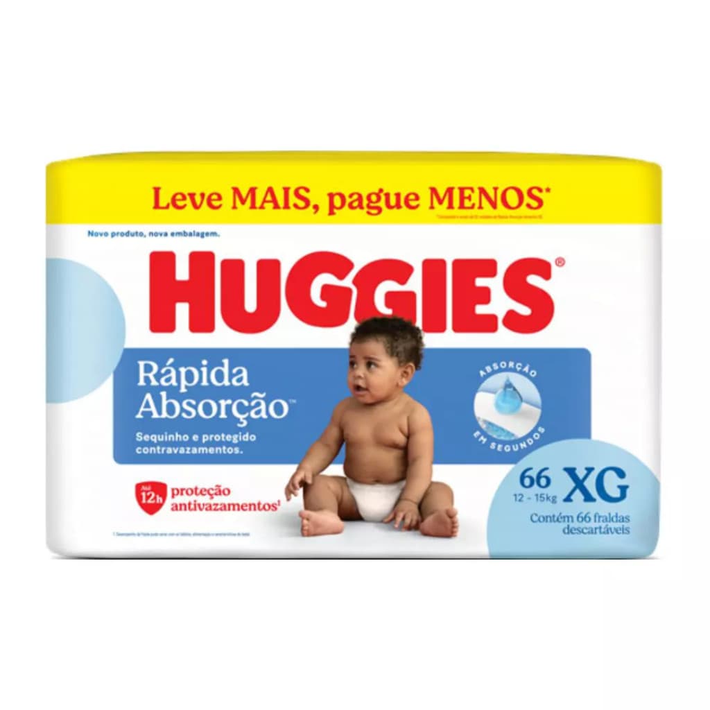 Fralda Descartável  Huggies Tripla Proteção Hiper - Tamanho XG- Com 66 Unidades