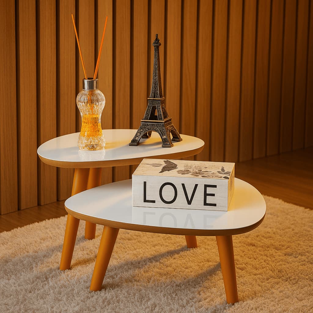 Conjunto 2 Mesas De Centro Francie Com Pés Plástico PVC Caramelo Para Sala De Estar Decorativa Elegante