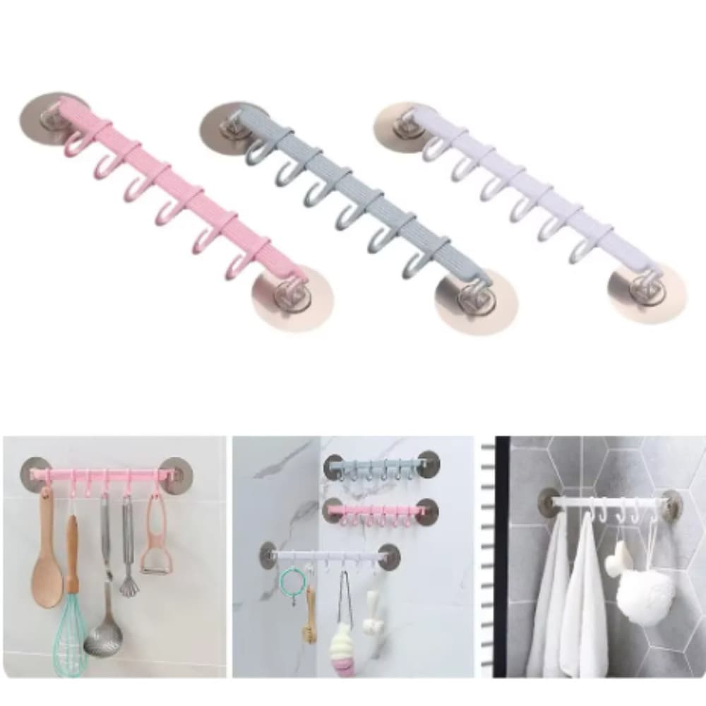 Kit 2 unidades Gancho Ventosa para Banheiro com 6 Fileiras Cabide Parede Cozinha Azulejo Sem Furo