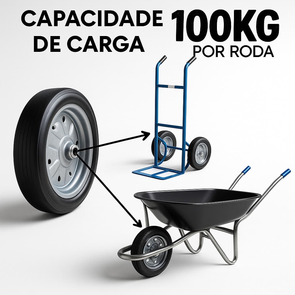 KIT 4 Pneu Roda Maciça Para Carrinho De Mão Eixo 1 Polegada (27mm)