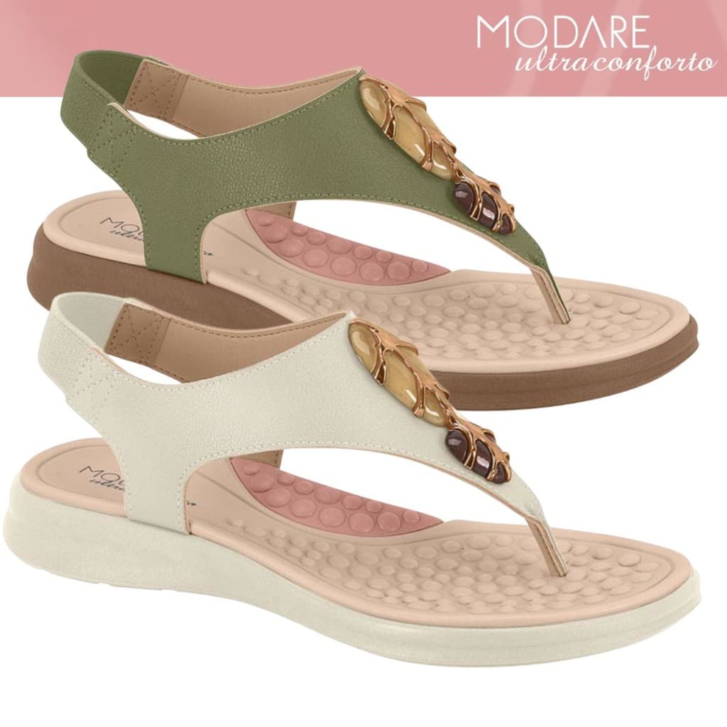 Sandália Feminina Modare Ortopédica Pedraria Calce Fácil Confort Leve
