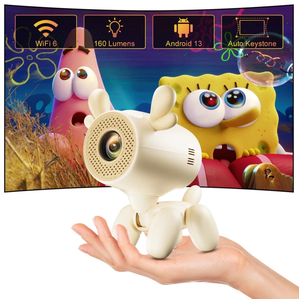 Projetor JY320LI: 3000 Lúmens, Android 13, Wi-Fi 6, 150" e 16GB de Armazenamento