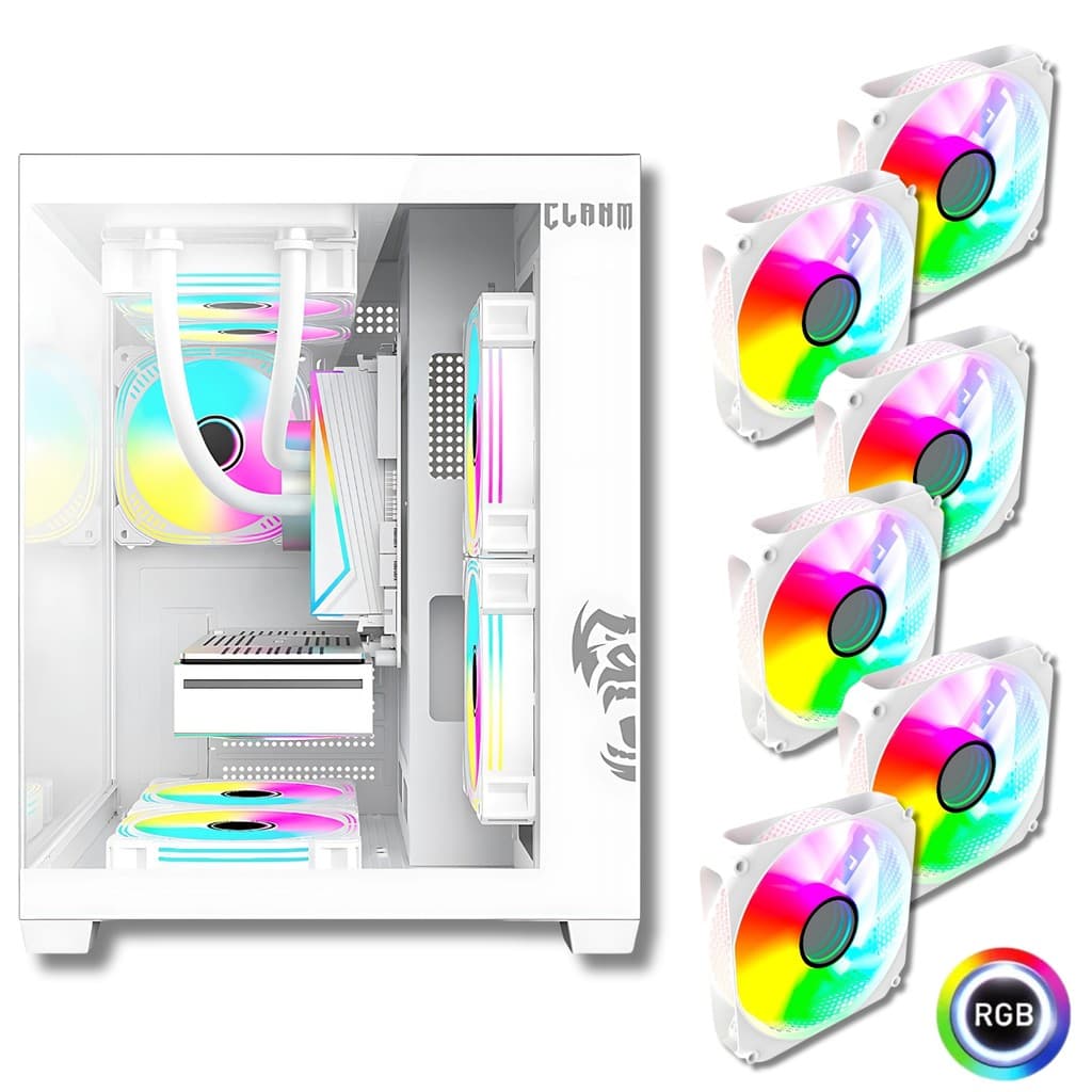 Gabinete Gamer Com 6 Fans Clanm Snow Micro ATX/ITX Branco