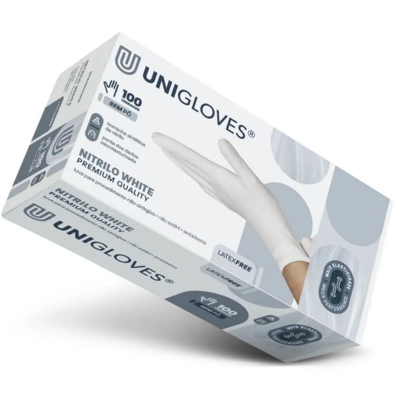 Luva Nitrílica Sem Pó Premium Quality White C/100 - Unigloves
