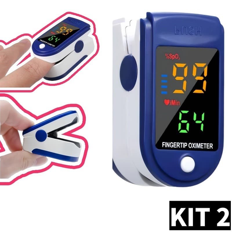 Kit com 2 Unidades | Oxímetro de Dedo Digital + Pulso – Medição Instantânea de SpO2 e Frequência Cardíaca