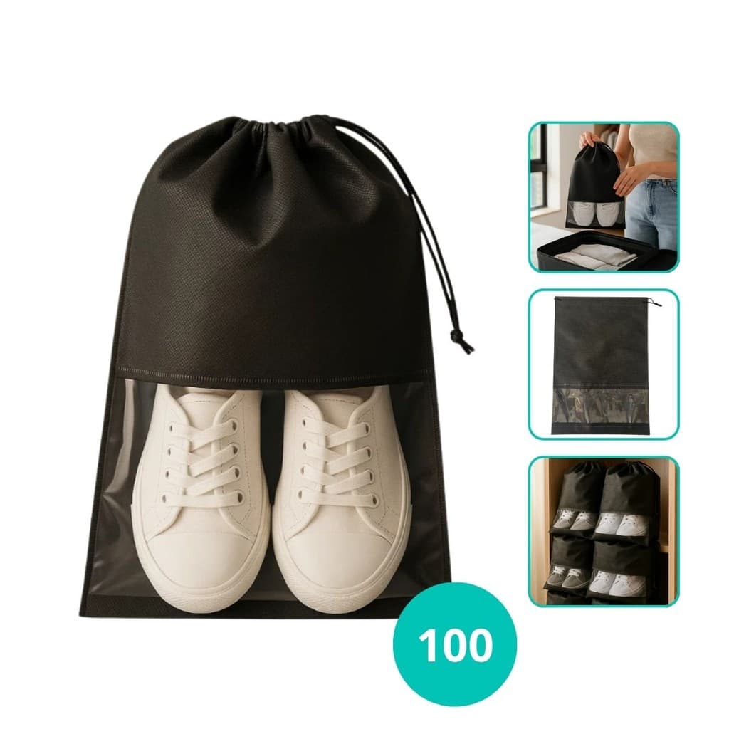 Kit 100 Sacos Tnt Calçados Sapato Chinelo 28x40 Cm Com Visor Organizar Armário Mala Viagem