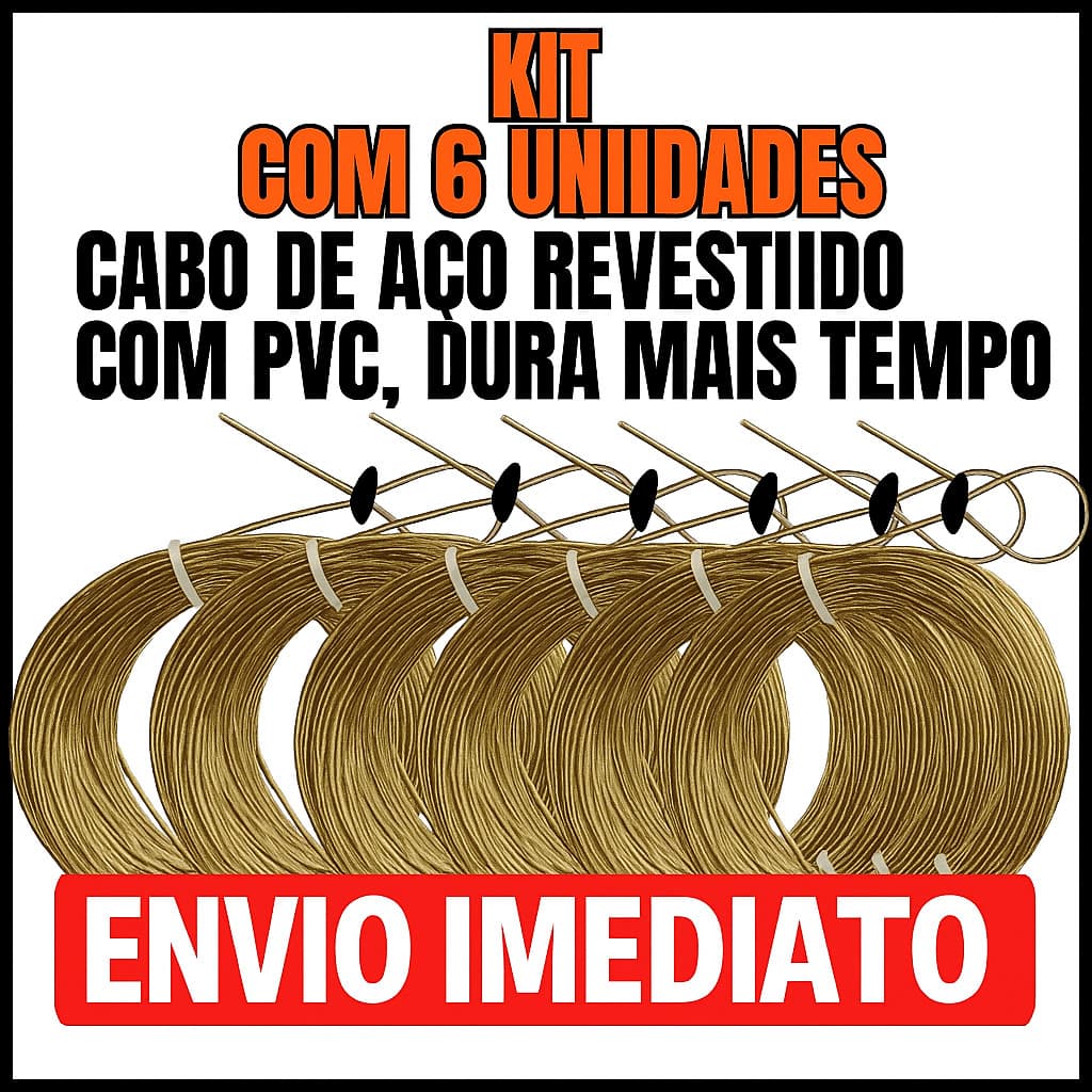 Kit 6 Varal de Aço Revestido Corda de Varal Reforçada 10 Metros cada