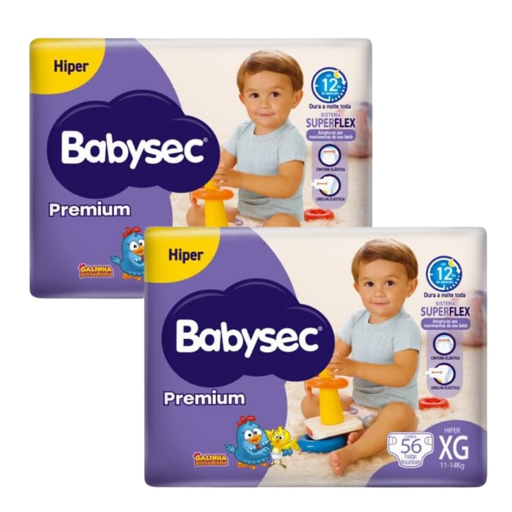 2 Pacotes de Fralda BabySec Premium Galinha Pintadinha Hiper XG 2x56un – Proteção Tota