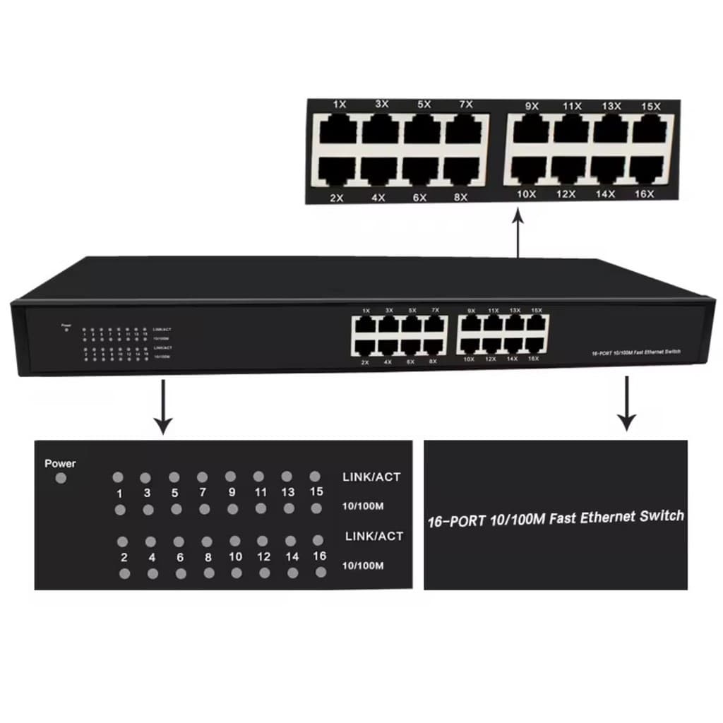 Switch de Rede 16/24 Portas Conexão Estável Gigabit RJ45 MDI/MDI-X 1000Mbps