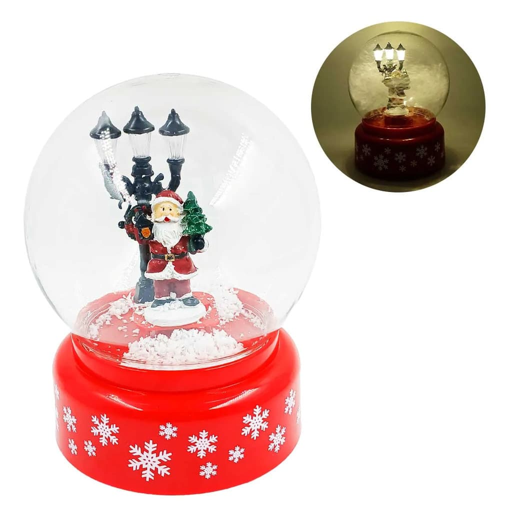 Globo de Neve Presente Luz Som Movimento Decoração Natalina Enfeite Vila Natalina Papai Noel