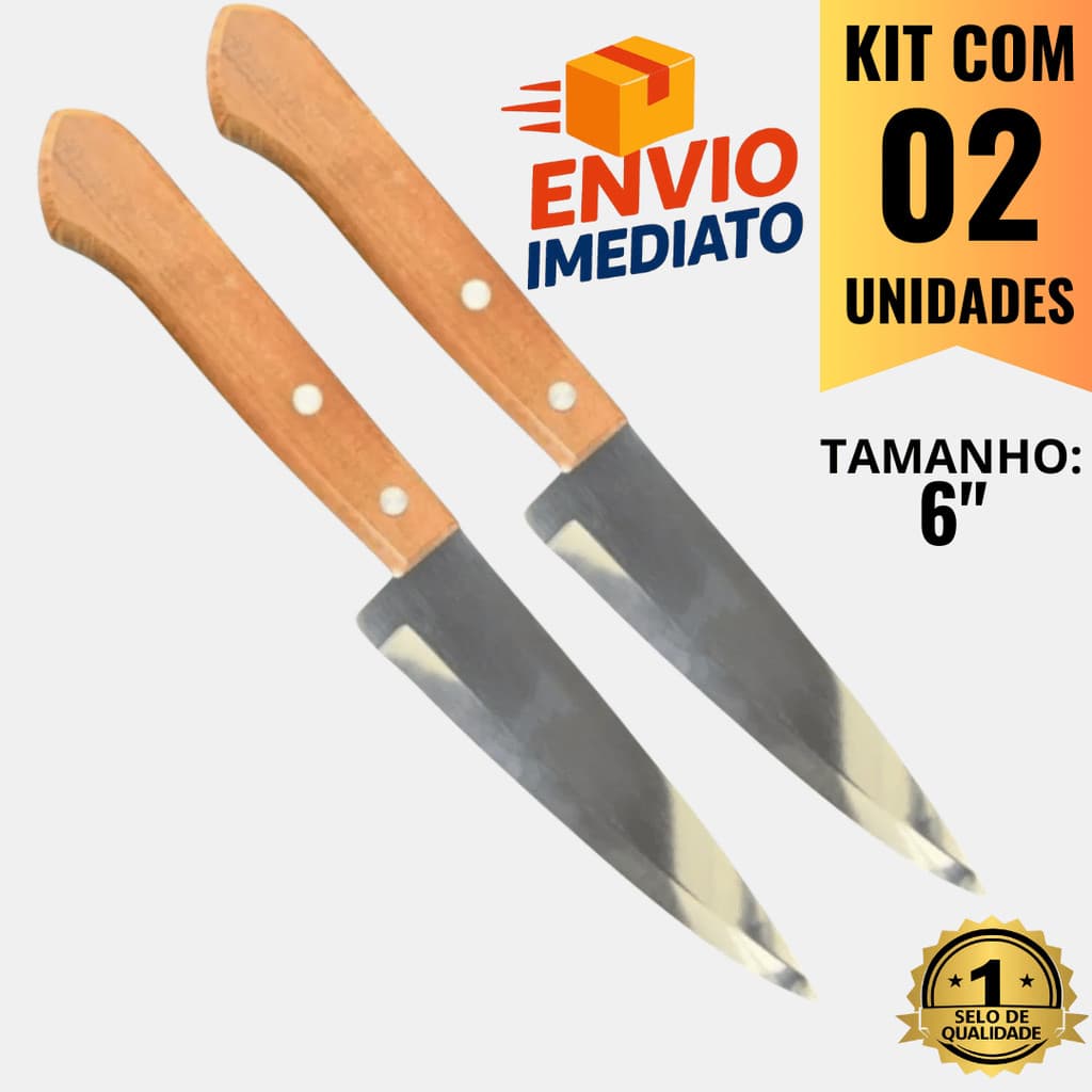 OFERTA Kit 02 Facas Profissionais de Chef 6" em Aço Inox com Cabo de Madeira – Qualidade e Precisão para sua Cozinha