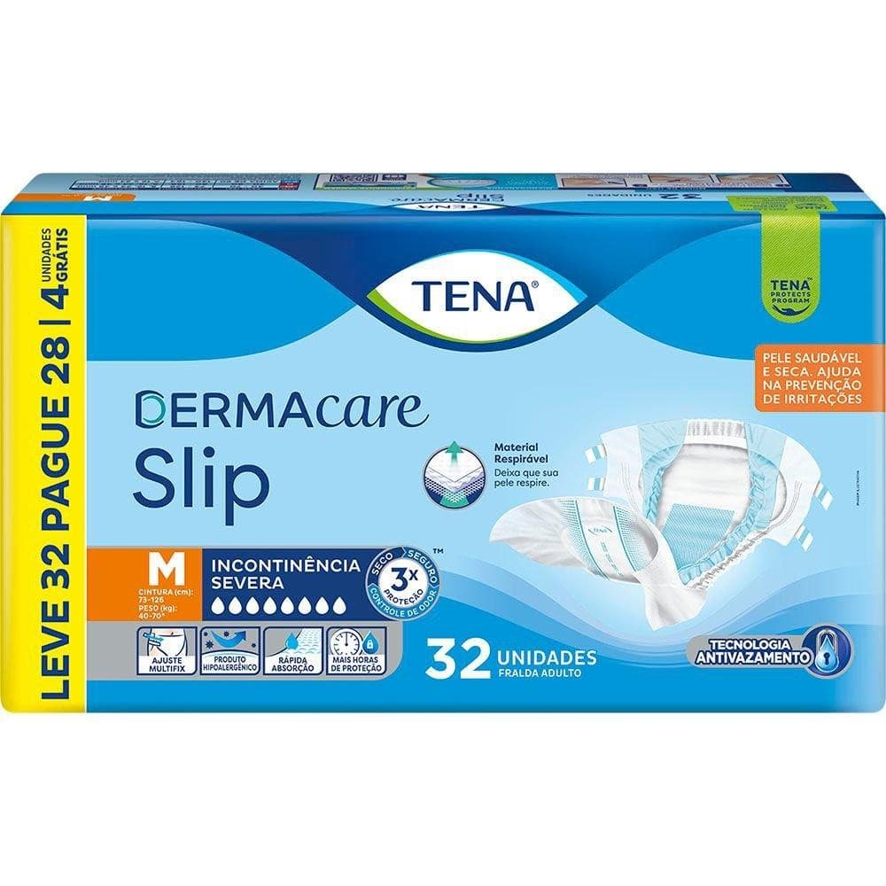 Fralda Geriátrica Tena Slip Dermacare M Leve 32 Pague 28 unidades