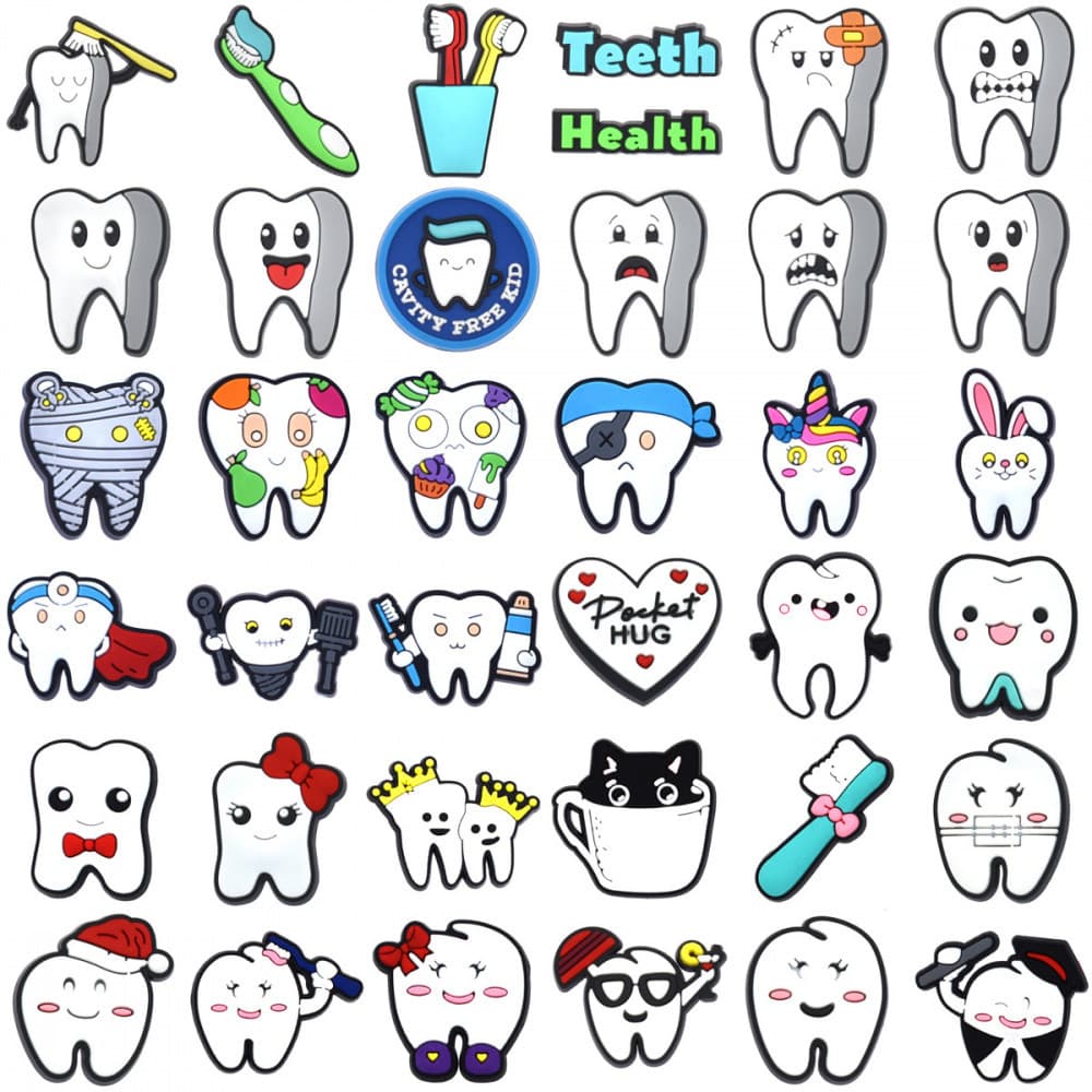 Encantos de Sapatos 37 Estilos de Proteção de Dentes Série Decorações Acessórios de PVC com Botão e Pingentes de Sandáli