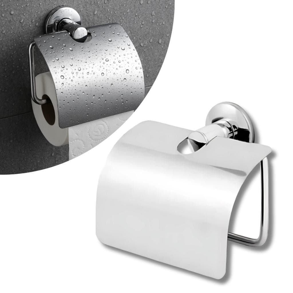 Porta Papel Higiênico Papeleira Aço Inox Fixação Dupla de Parede para Banheiro Tampa Inox