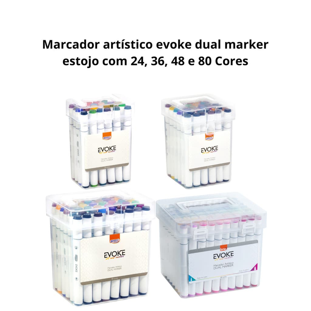 Marcador artístico evoke dual marker estojo com 24, 36, 48 e 80 Cores - BRW