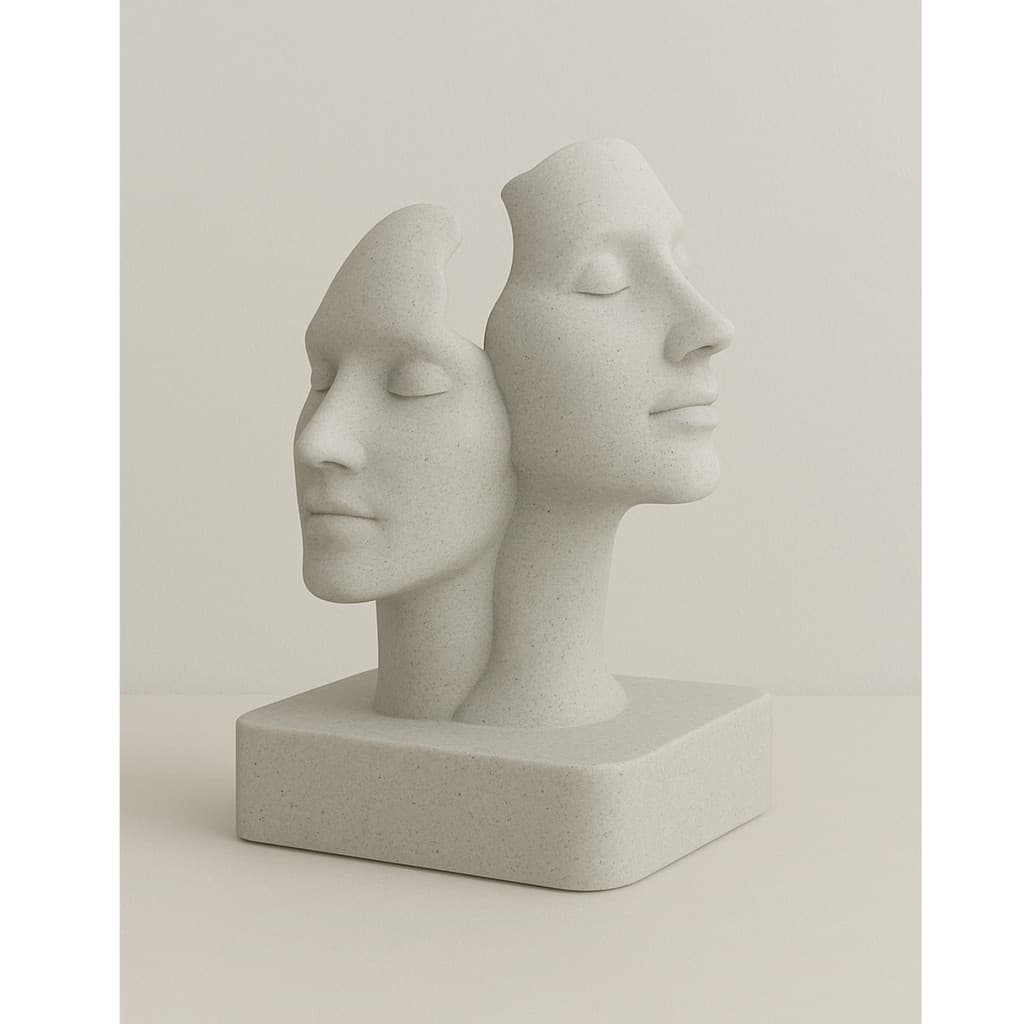 Estátua Abstrata de Rostos em 3D – Decoração Contemporânea para Sala de Estar e Escritório