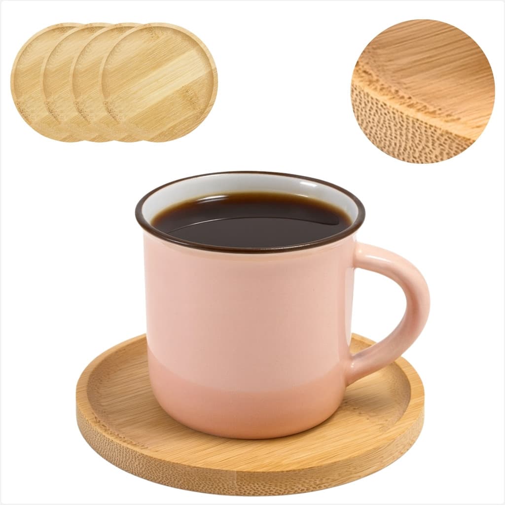 Kit De Pires Em Bambu Porta Copos Redondo 4 Unidades