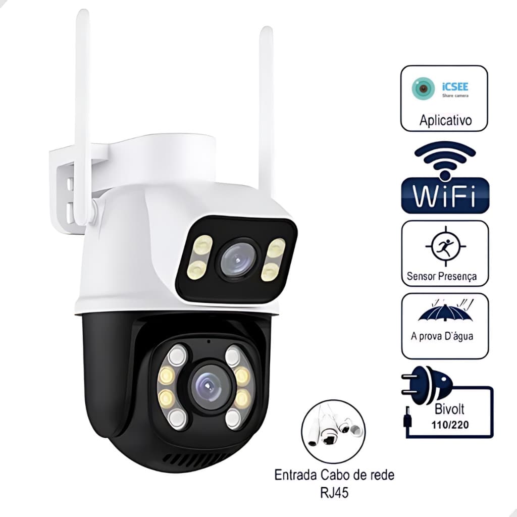 Câmera Dome de Dupla Lente Detecção de Humanos Segurança Residencial Yousee