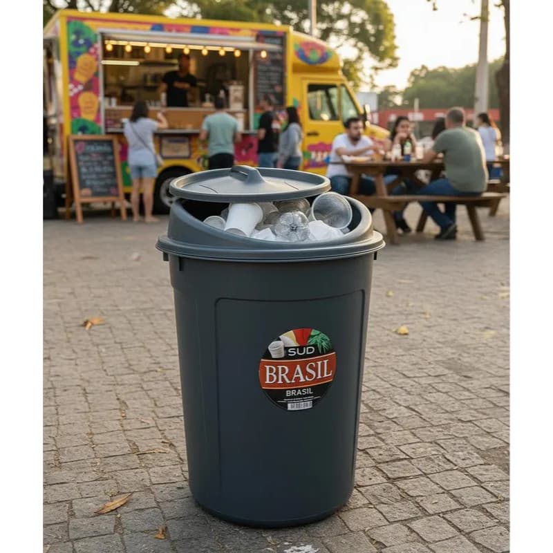 Lixeira 60L Reforçada – Cozinha, Lavanderia, Escritório – Tampa Basculante e Trampa Click