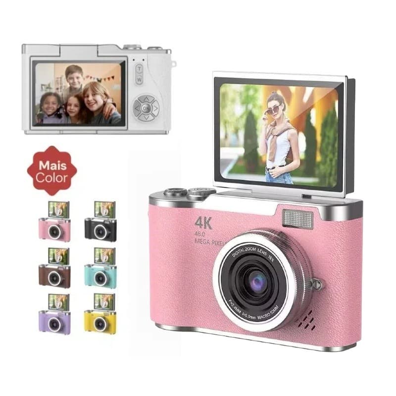 Câmera Digital 4K com Tela Flip infantil, Vídeo HD, Tira fotos,Presente para Estudantes e Iniciantes