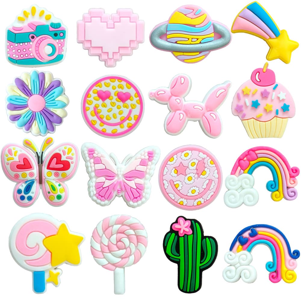 Charms de Sapatos 16 Estilos de Decorações de Borboleta, Trevo e Cacto Acessórios de PVC com Botão