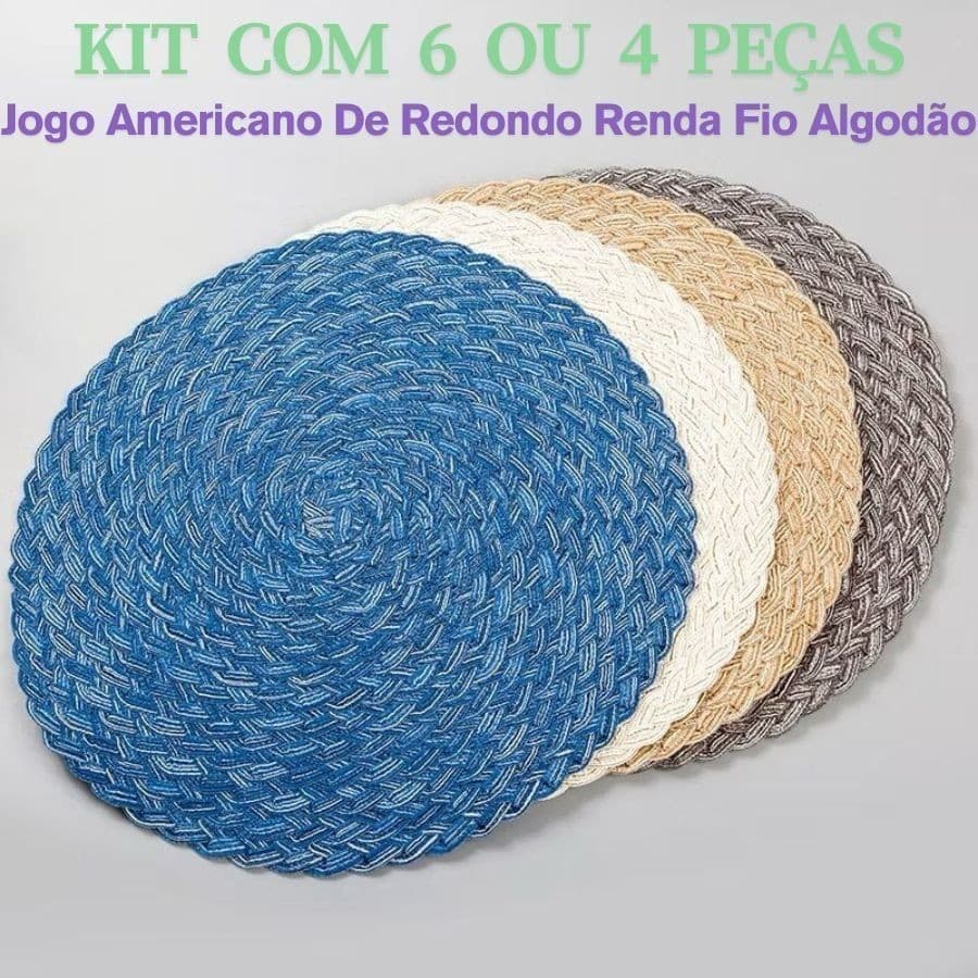 Jogo Americano Descanso kit 6 2 E 4Un 38Cm Renda Fio Algodão Redondo Para Mesa De Jantar