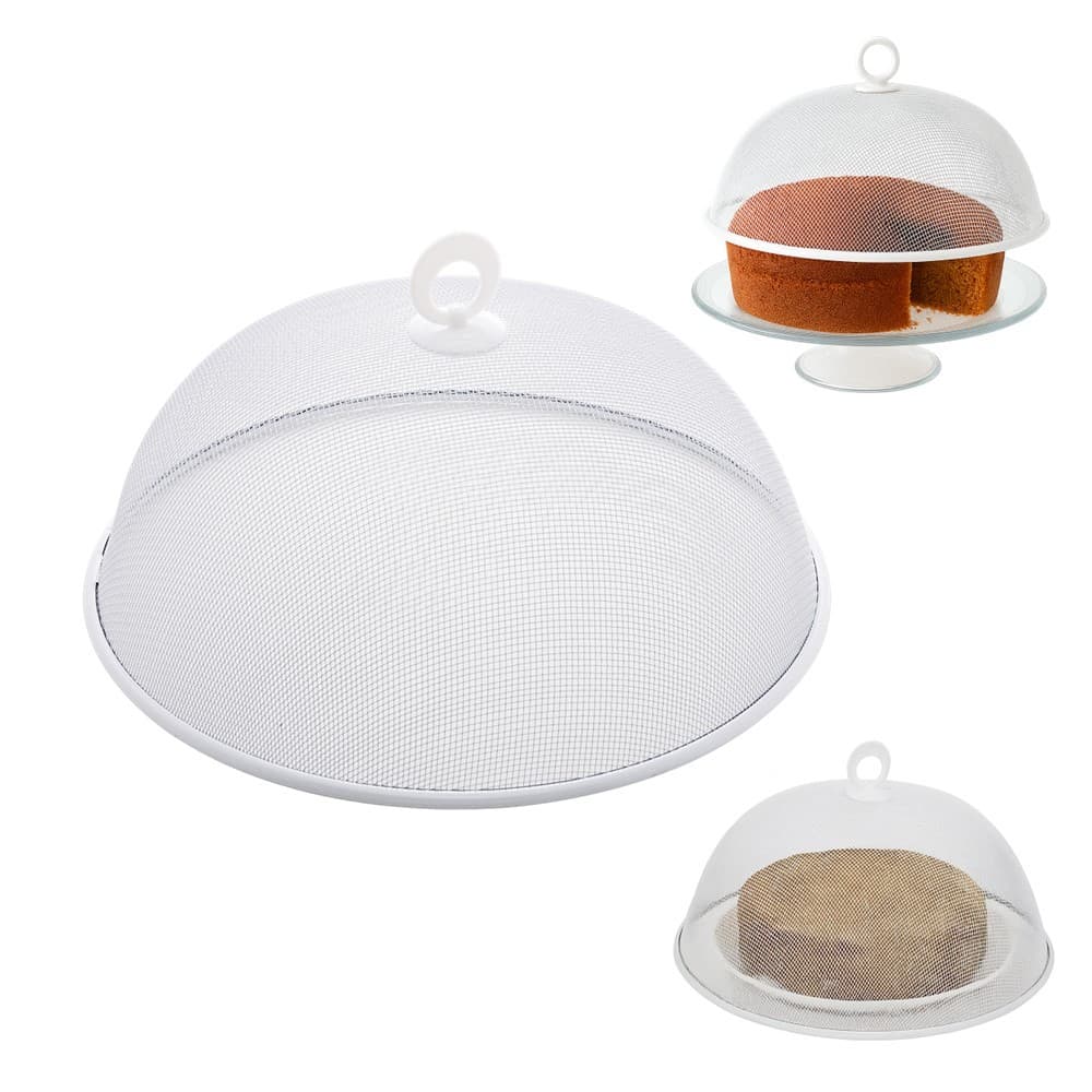 Tela Protetora para Alimento Cúpula Redonda de Metal Branca com Alça Lyor 30x12cm