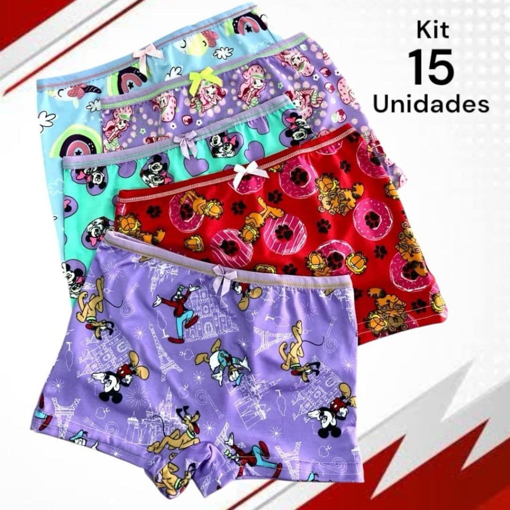 kit 15 calcinha boxer inf micro fibra forro 100 Algodão  calcinha box infantil