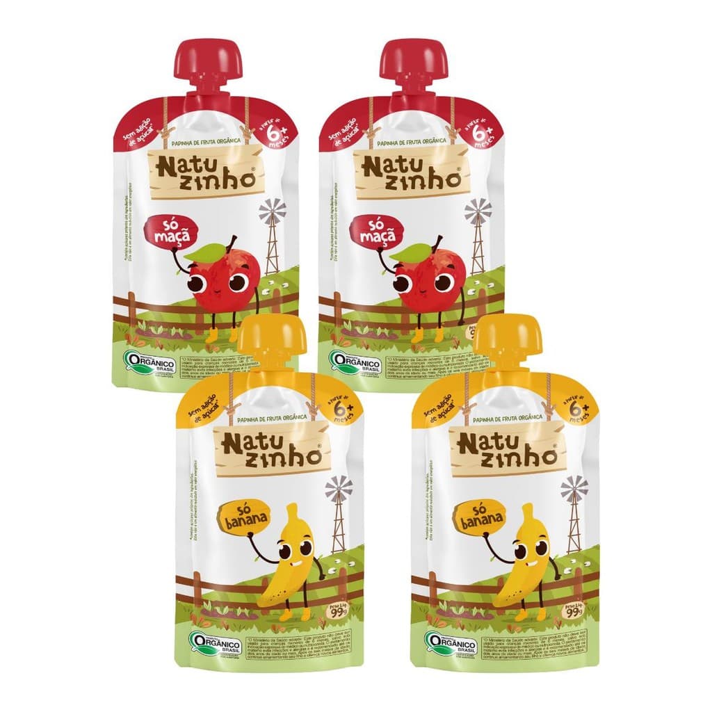 Kit Papinha Organica Natuzinho 2 sabores 6 meses 4 unids