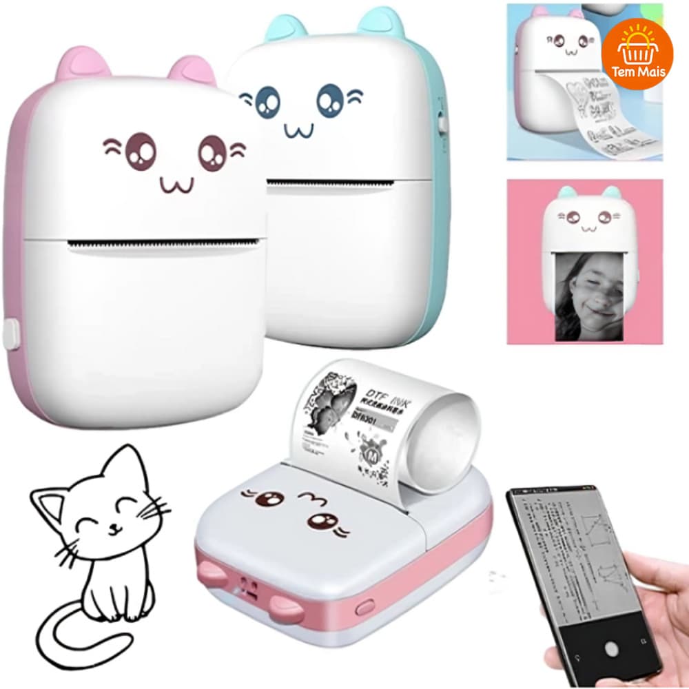 Impressora Térmica Portátil Compacta com Design Animado – Impressora Sem Fio para Fotos+5 Rolo Papel