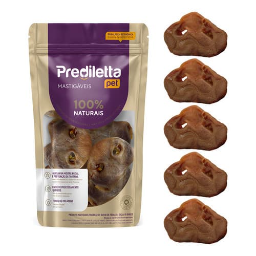 Focinho de Porco Petisco p/ cachorro 5un Prediletta Petisco Natural Mastigável Snacks