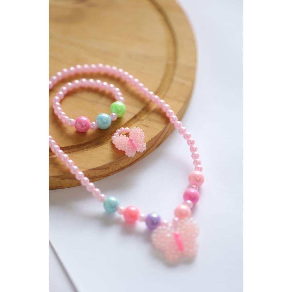 Kit Infantil Colar, Pulseira e Anel borboleta conjuntinho pérola / colar infantil/ pulseira infantil /anel infantil