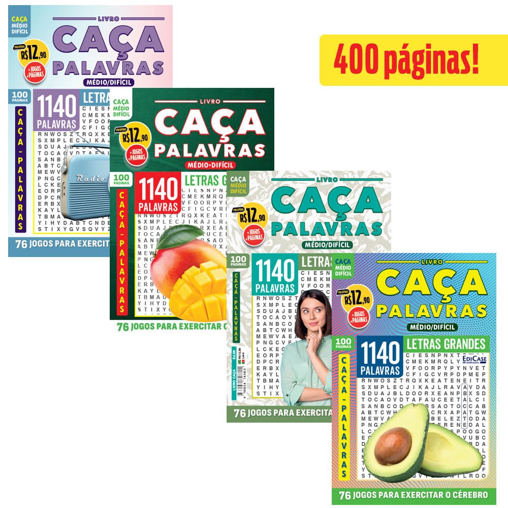 Kit 4 Livros Caça-Palavras ed.02 - Médio/Difícil - 84,88,94 e 99