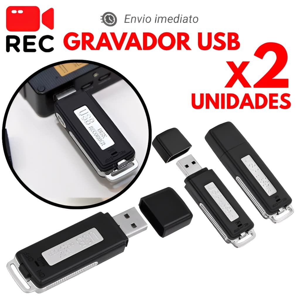 Gravador De Voz Audio Som Escuta Pendrive 8gb USB Grava até 15hrs Caneta Disco Digital Player