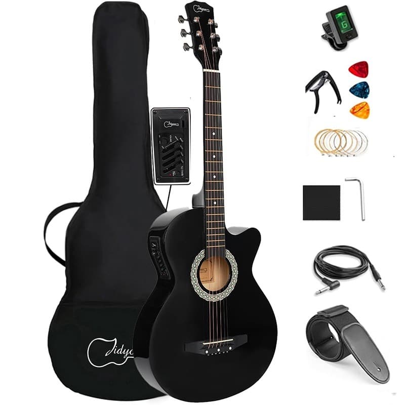 Conjunto completo de guitarra acústica com amplificador embutido