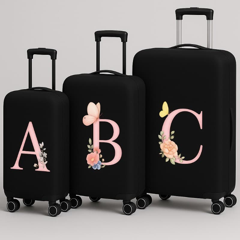 Capa Protetora de Mala para Viagem Personalizada Com A Inicial Nome Tecido Preto Premium Resistente