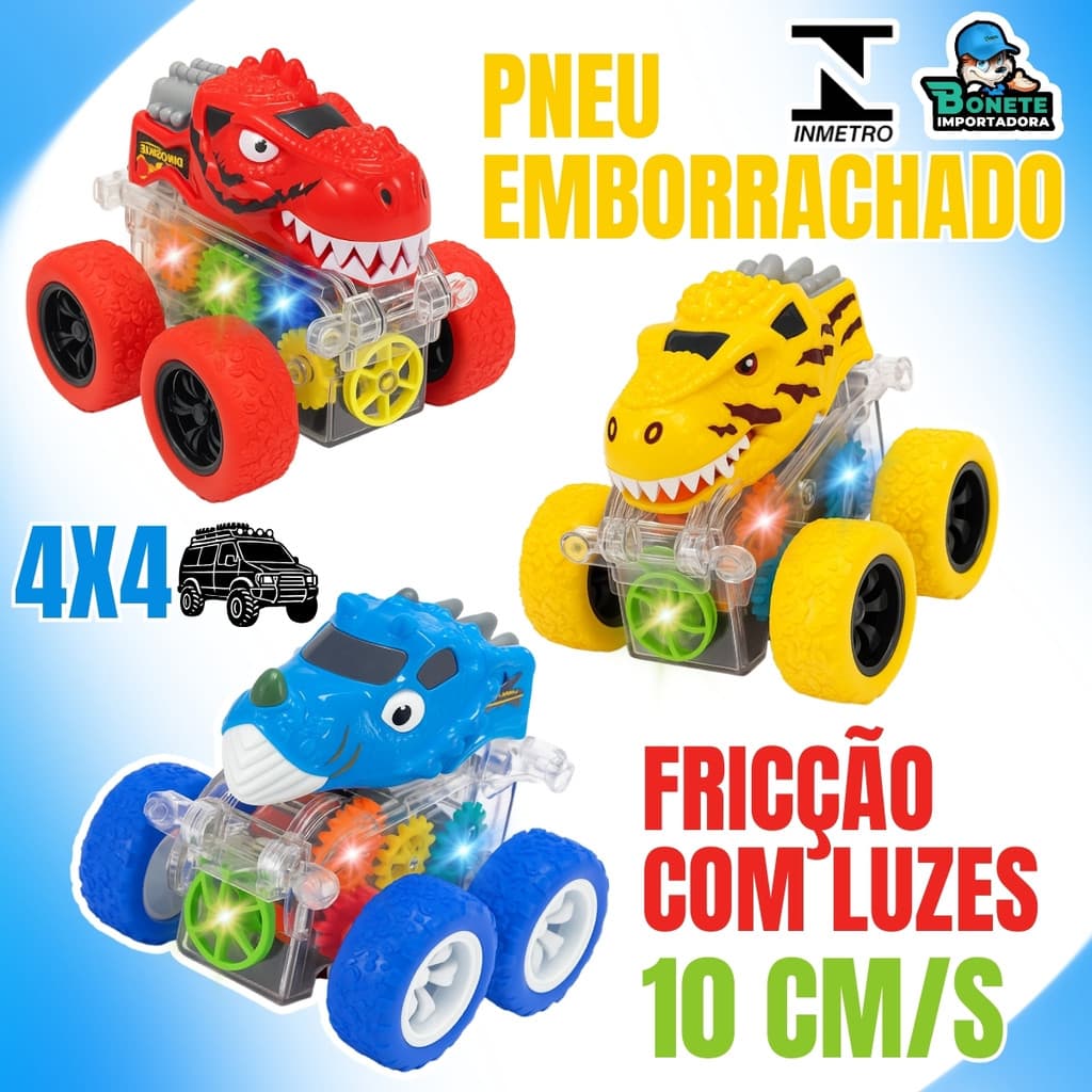 Carrinho de Brinquedo Dinossauro 4x4 com Luzes Coloridas e Fricção