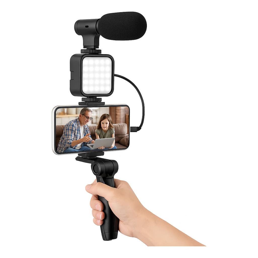 Estabilizador Gimbal Celular Câmera Luz Led Tripé Youtuber