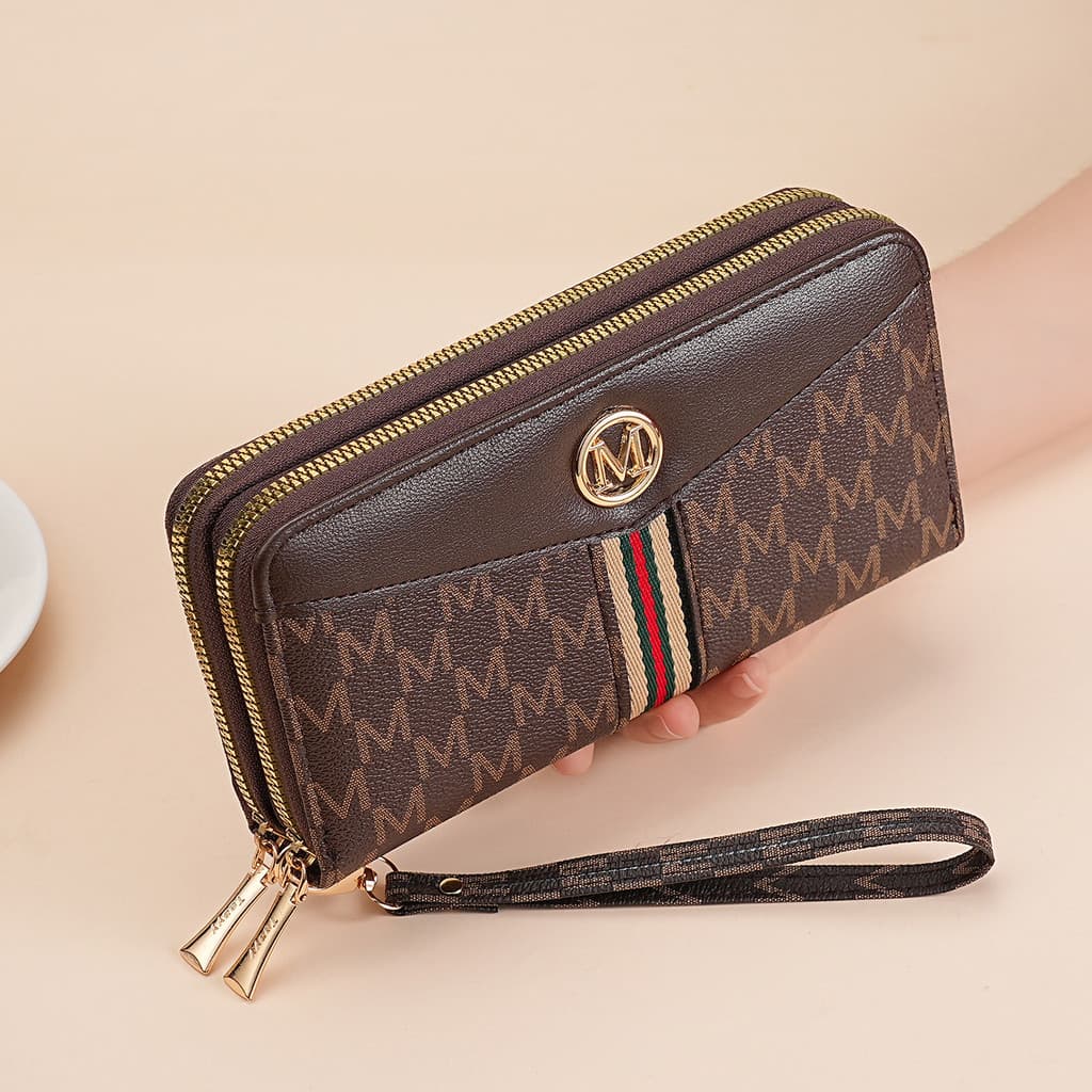 Carteira Grande de Couro Longa Feminina Moda com Duplo Zíper Carteira de Grande Capacidade