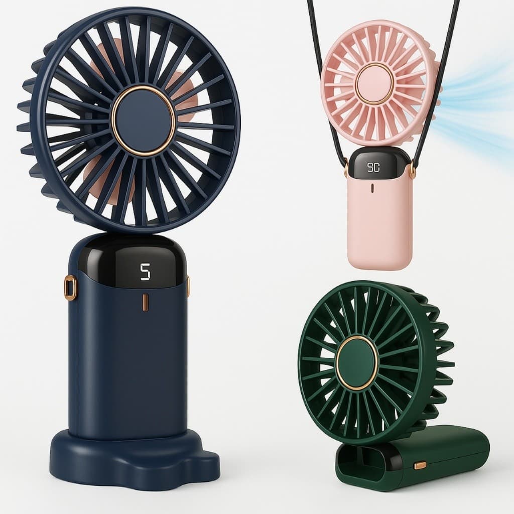 Mini Ventilador Portátil 5 Modos Dobrável Digital USB Recarregável Mesa Escritório Presente