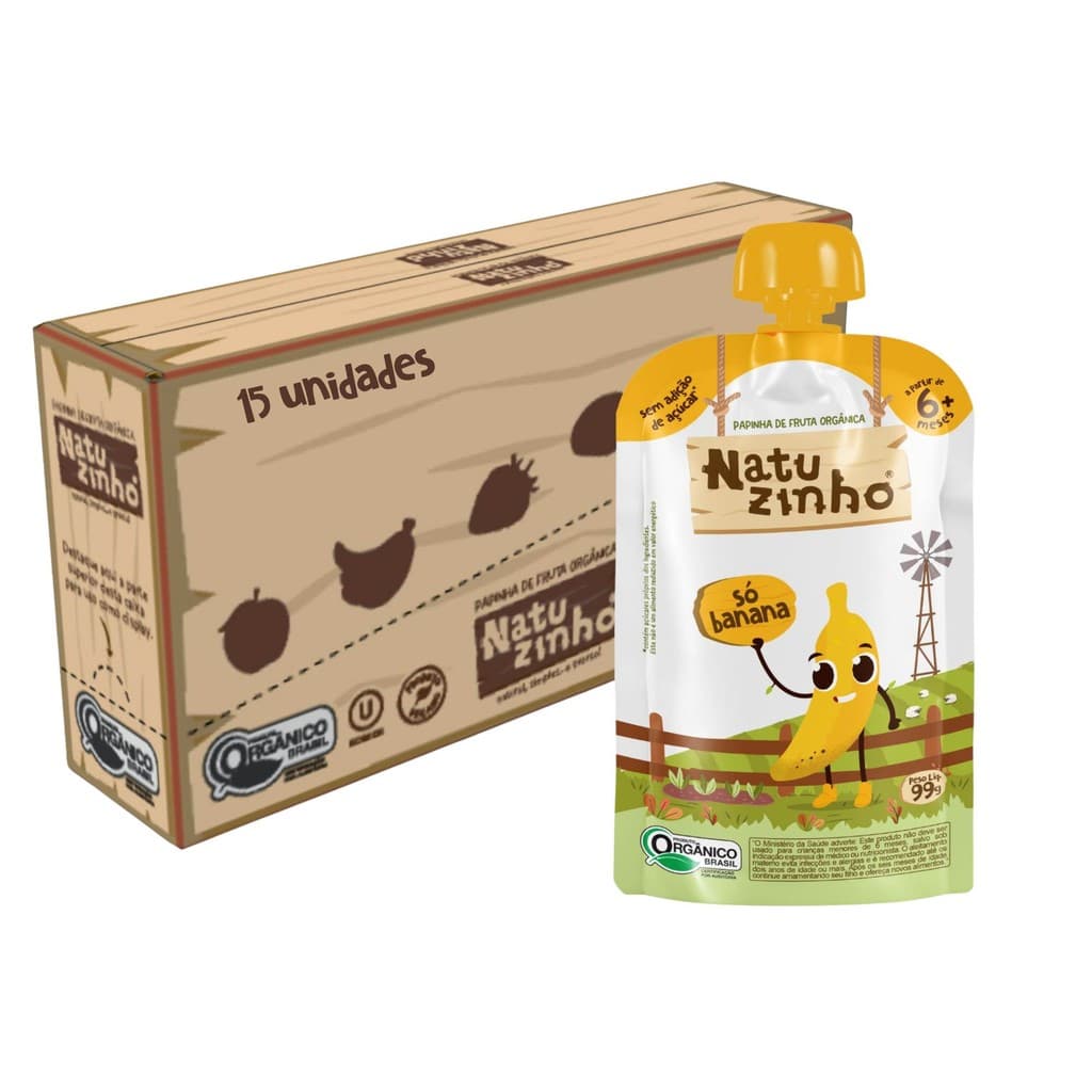 Kit Papinha Organica Natuzinho Banana Bebe 15 unidades