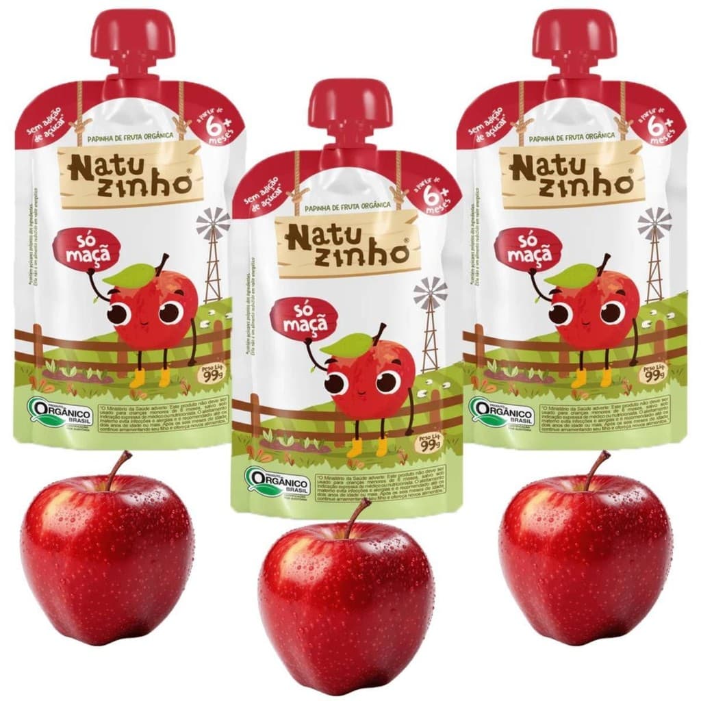 3 Papinha Maça para Bebe +6 meses Sem Açúcar Natuzinho 99g