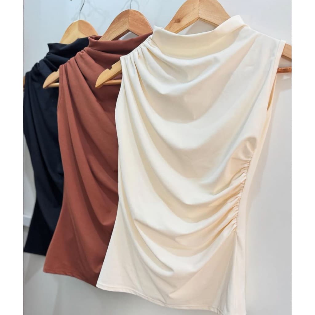 Blusa Regata Poliamida Plissada